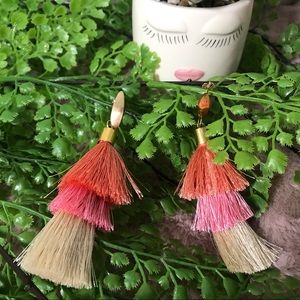 PEACH PINK AND BEIGE Tassel   Earring Gold plated